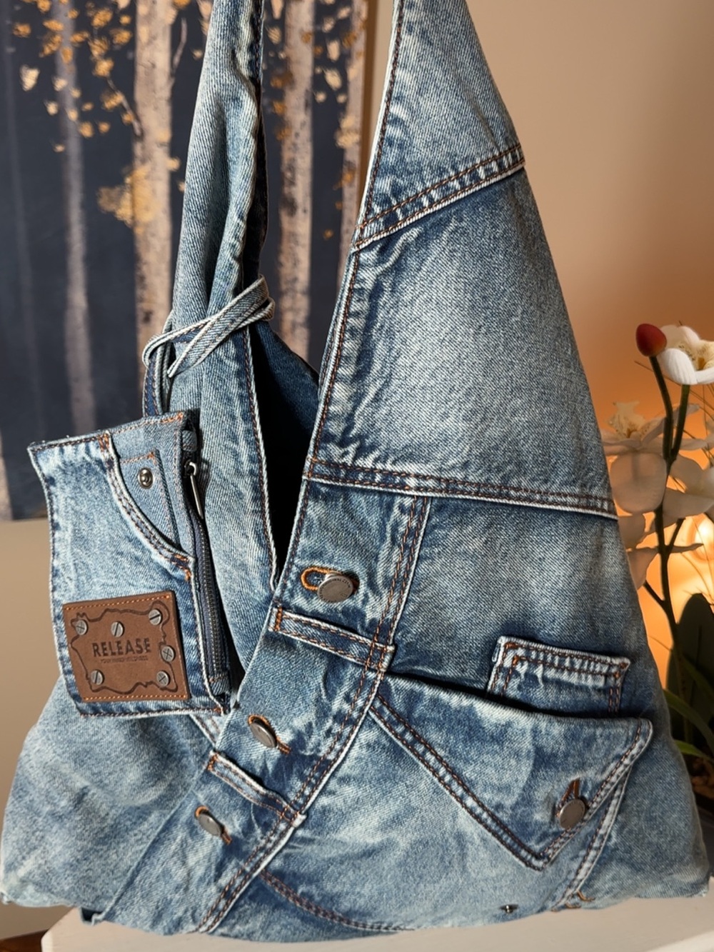 Release Denim Hobo Bag in Faded Blue - Picture 2 of 7